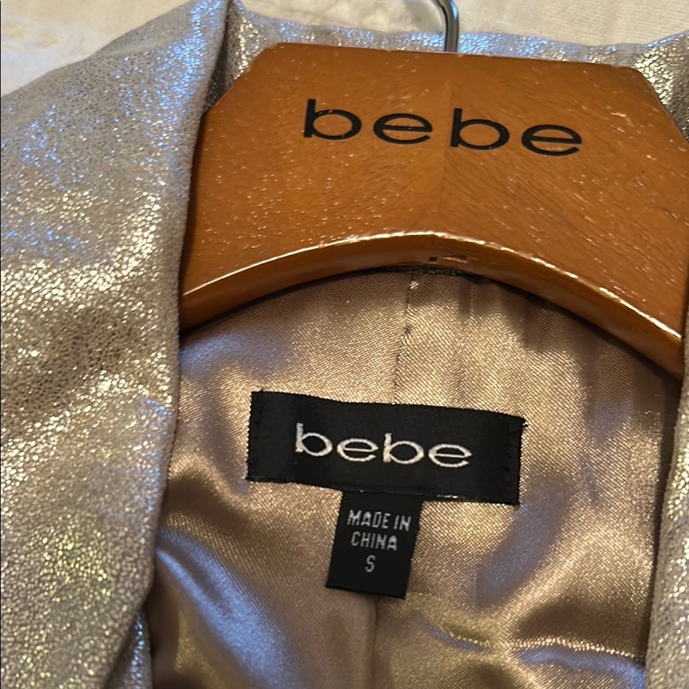 Vintage Bebe Shimmering leather Silver Trench Coat Retro Small - Picture 5 of 9